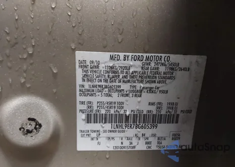 2011 Lincoln Mks from USA, damaged, VIN 1LNHL9ER7BG605399